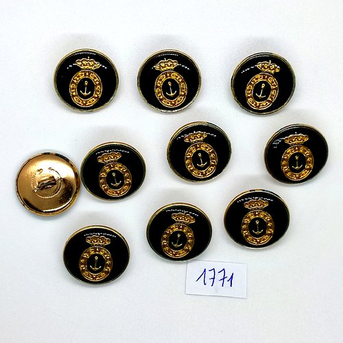 10 boutons en métal doré et noir - vintage - 20mm - tr1771