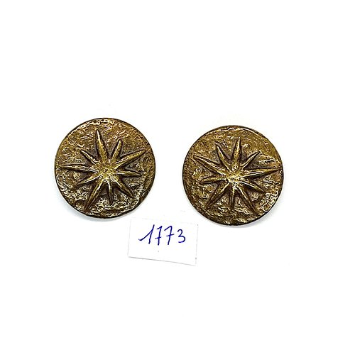 2 boutons en métal doré - vintage - 28mm - tr1773