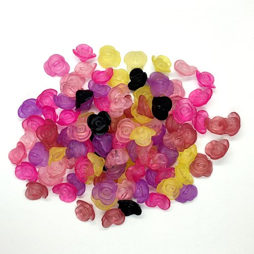 100 perles en résine multicolore - fleur - 15mm