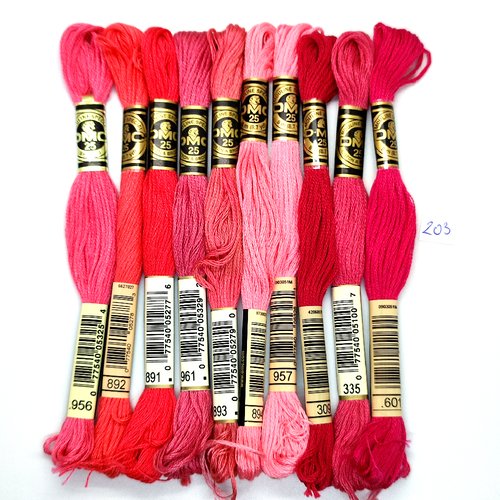 Lot de 10 échevettes fil a broder - dmc - ton rose - mouliné spécial - 203