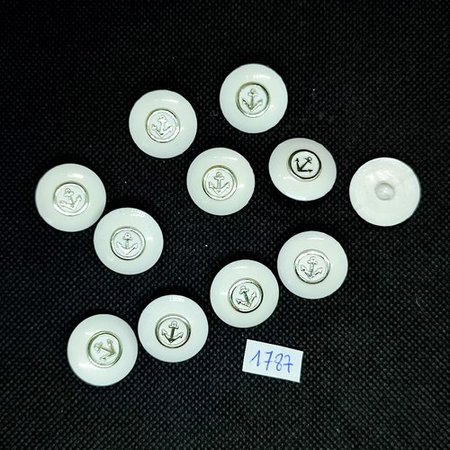 11 boutons en résine blanc et argenté - vintage - une ancre - 20mm - tr1787