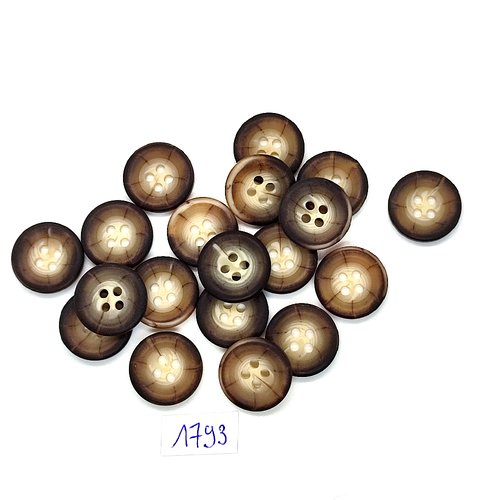 19 boutons en résine marron et beige - vintage - 18mm - tr1793