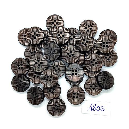 33 boutons en résine marron et noir - vintage - 15mm - tr1805