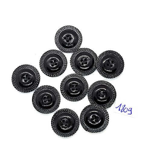10 boutons en résine noir - vintage - 18mm - tr1809