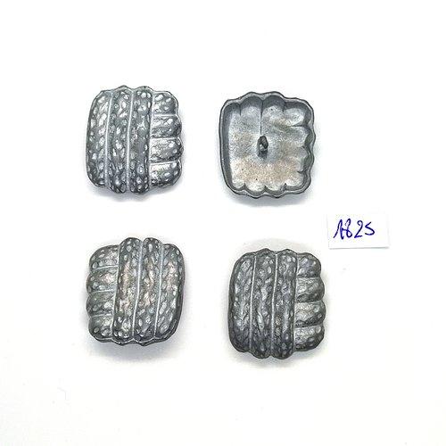 4 boutons en métal argenté / gris - vintage - 26x29mm - tr1825