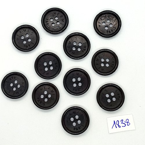 11 boutons haute couture hermes en résine noir - vintage - 18mm - tr1838