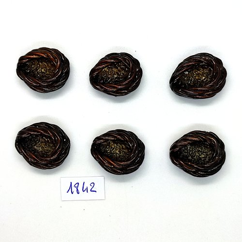 6 boutons en résine marron et noir dessous - vintage - 21x25mm - tr1842