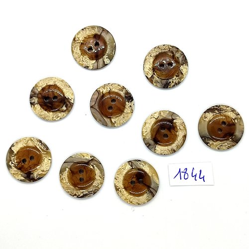 9 boutons en résine marron et beige - vintage - 20mm - tr1844