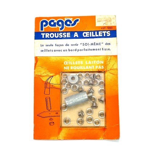 Trousse à oeillets + outil - argenté - pages - environ 5mm