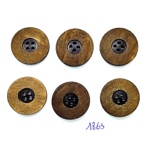 6 boutons en résine marron - vintage - 28mm - tr1863
