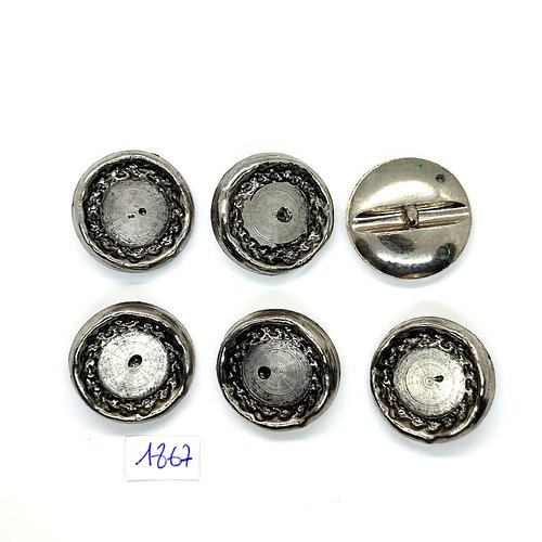 6 boutons en résine argenté - vintage - 27mm - tr1867