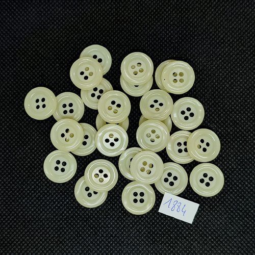 28 boutons en résine ivoire / jaune - vintage - 15mm - tr1884