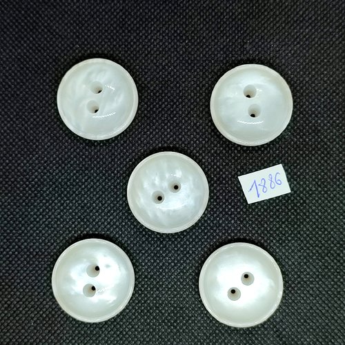 5 boutons en résine blanc - vintage - 27mm - tr1886