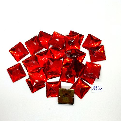 25 pierres strass en acrylique rouge - 20x20mm - vintage - tr1255