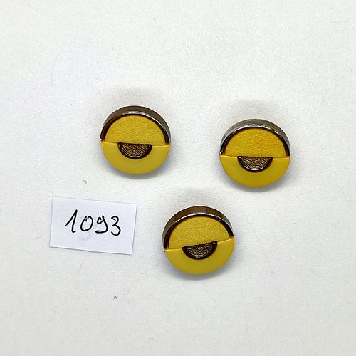 3 boutons en résine doré et jaune - 15mm - bri1093