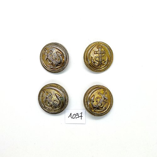 4 boutons en métal doré - une ancre - 22mm - bri1097