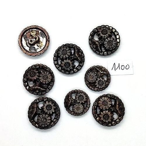 8 boutons en métal argenté mat - fleurs - 23mm et 19mm - bri1100