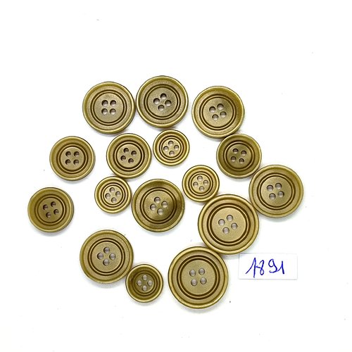16 boutons en résine vert / kaki - vintage - taille diverse - tr1891