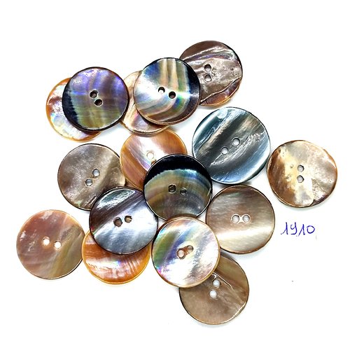 16 boutons en nacre gris marron et beige - vintage - taille diverse - tr1910