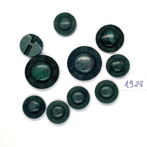 10 boutons en résine vert - vintage - 27mm - 22mm et 18mm - tr1928