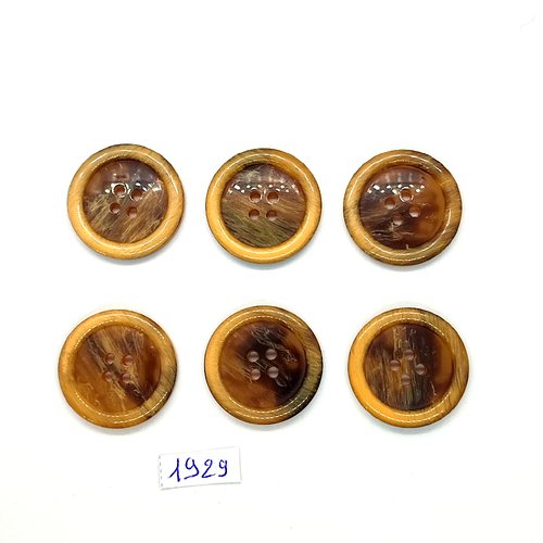 6 boutons en résine beige et marron- vintage - 27mm - tr1929
