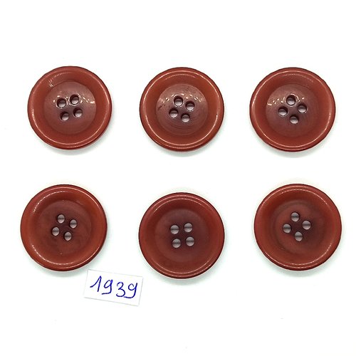 6 boutons en résine marron - vintage - 27mm - tr1939