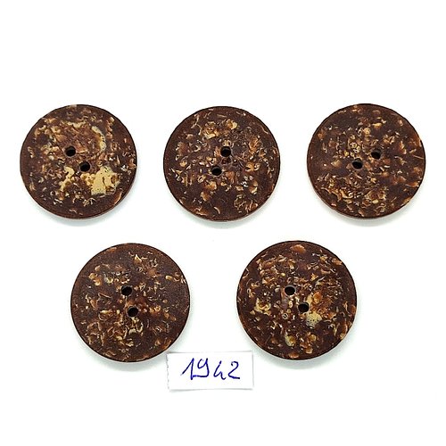 5 boutons en coco marron - vintage - 27mm - tr1942