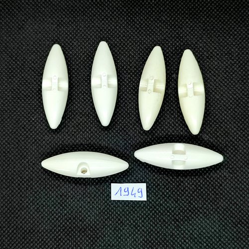 6 boutons brandebourg en résine blanc - vintage - 12x40mm - tr1949