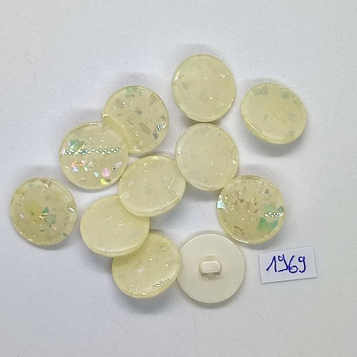 11 boutons en résine ivoire / beige clair pailleté - vintage - 18mm - tr1969