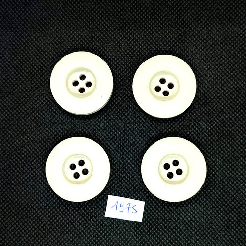 4 boutons en résine blanc - vintage - 30mm - tr1975
