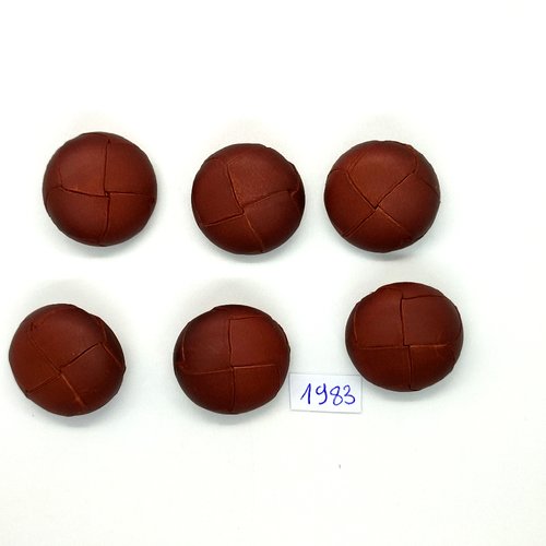 6 boutons en cuir marron foncé  - vintage - 28mm - tr1983