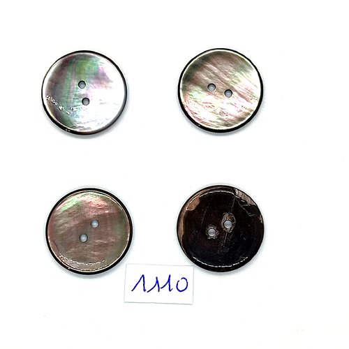 4 boutons en nacre gris et marron dessous - 22mm - bri1110
