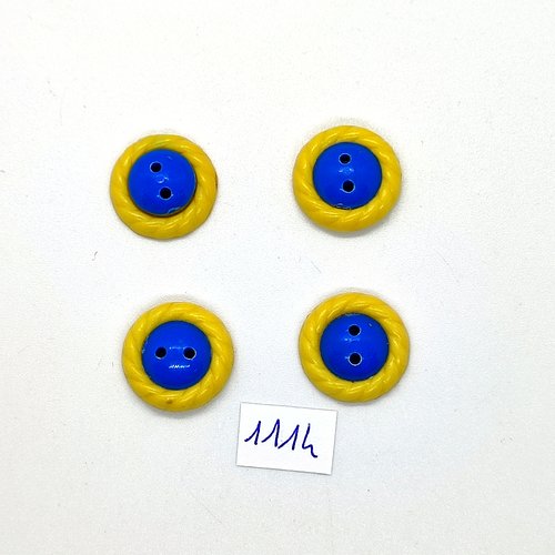 4 boutons en résine bleu et jaune - 18mm - bri1114