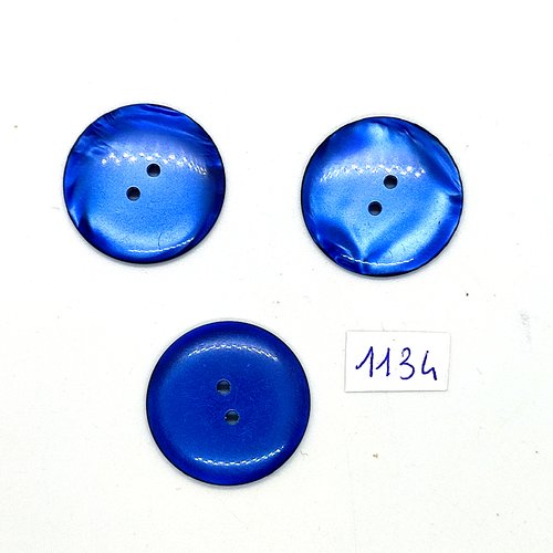 3 boutons en résine bleu - 27mm - bri1134