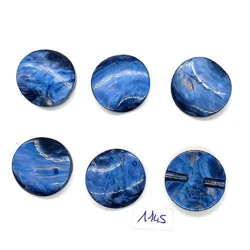 6 boutons en résine bleu - 26mm - bri1145