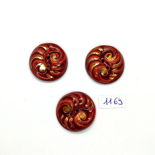 3 boutons en céramique couleur marron et doré - 29mm - bri1169