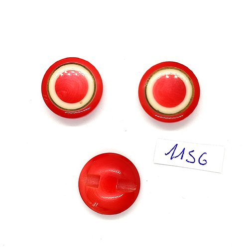 3 boutons en résine rouge clair et beige - 20mm - bri1156