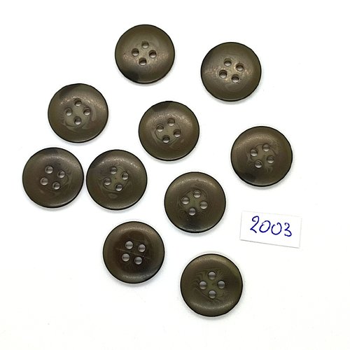 10 boutons en résine vert / gris - 18mm - tr2003