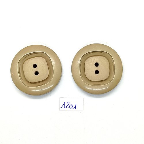 2 boutons en résine taupe clair / kaki - 36mm - bri1201