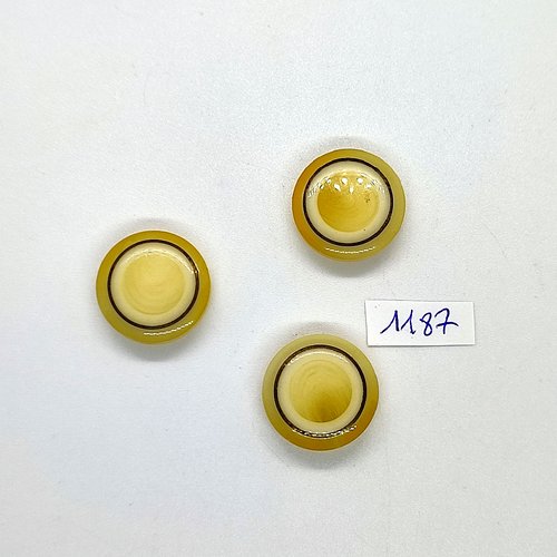 3 boutons en résine jaune et noir - 20mm - bri1187