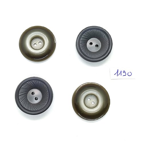 4 boutons en résine 2 gris et 2 gris / vert - 26mm et 27mm - bri1190
