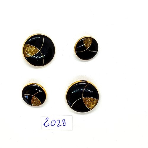 4 boutons en résine noir et doré - 20mm et 15mm - tr2028