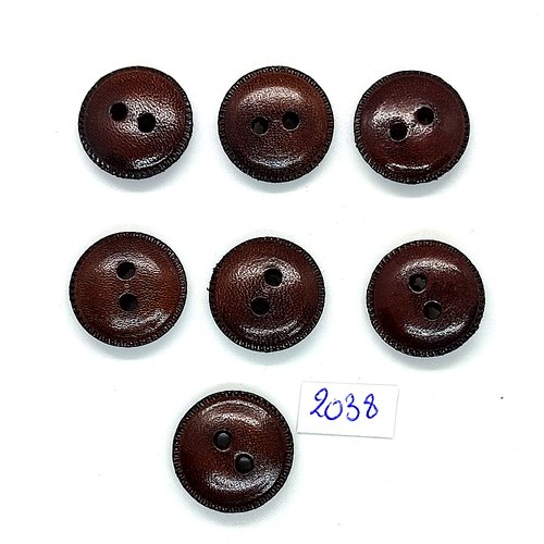 7 boutons en cuir marron - 20mm - tr2038