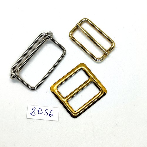 3 boucles de ceinture coulissante en métal doré et argenté - 36x22mm - 30x19mm et 29x28mm - tr2056