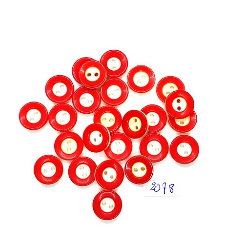 25 boutons en résine écru et rouge - 14mm - tr2078