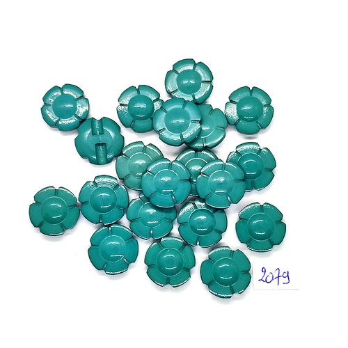 20 boutons en résine bleu / vert - fleur - 17mm - tr2079