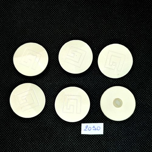 6 boutons en résine blanc - 30mm - tr2090