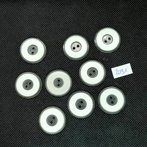 9 boutons en résine blanc et transparent - 25mm - tr2091