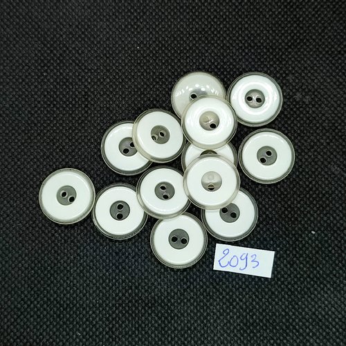 13 boutons en résine blanc et transparent - 18mm - tr2093