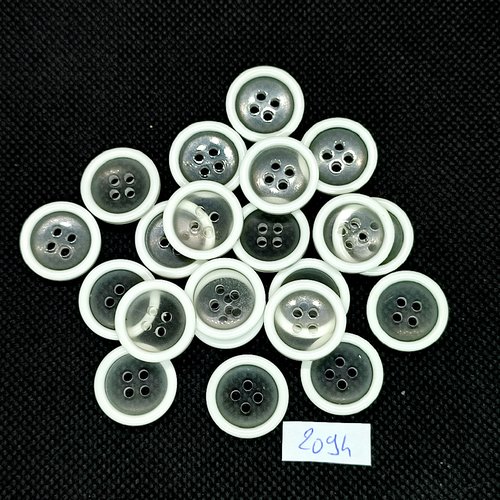 21 boutons en résine blanc et transparent - 18mm - tr2094